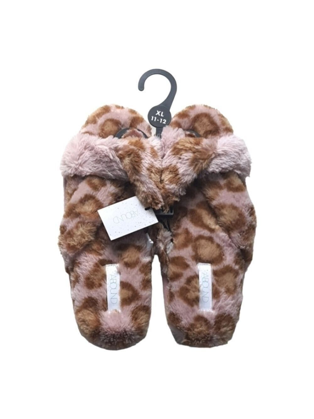 ABOUND Luxe Plush Slippers XL Santana Fab Pink Leopard Crisscross Open Toe